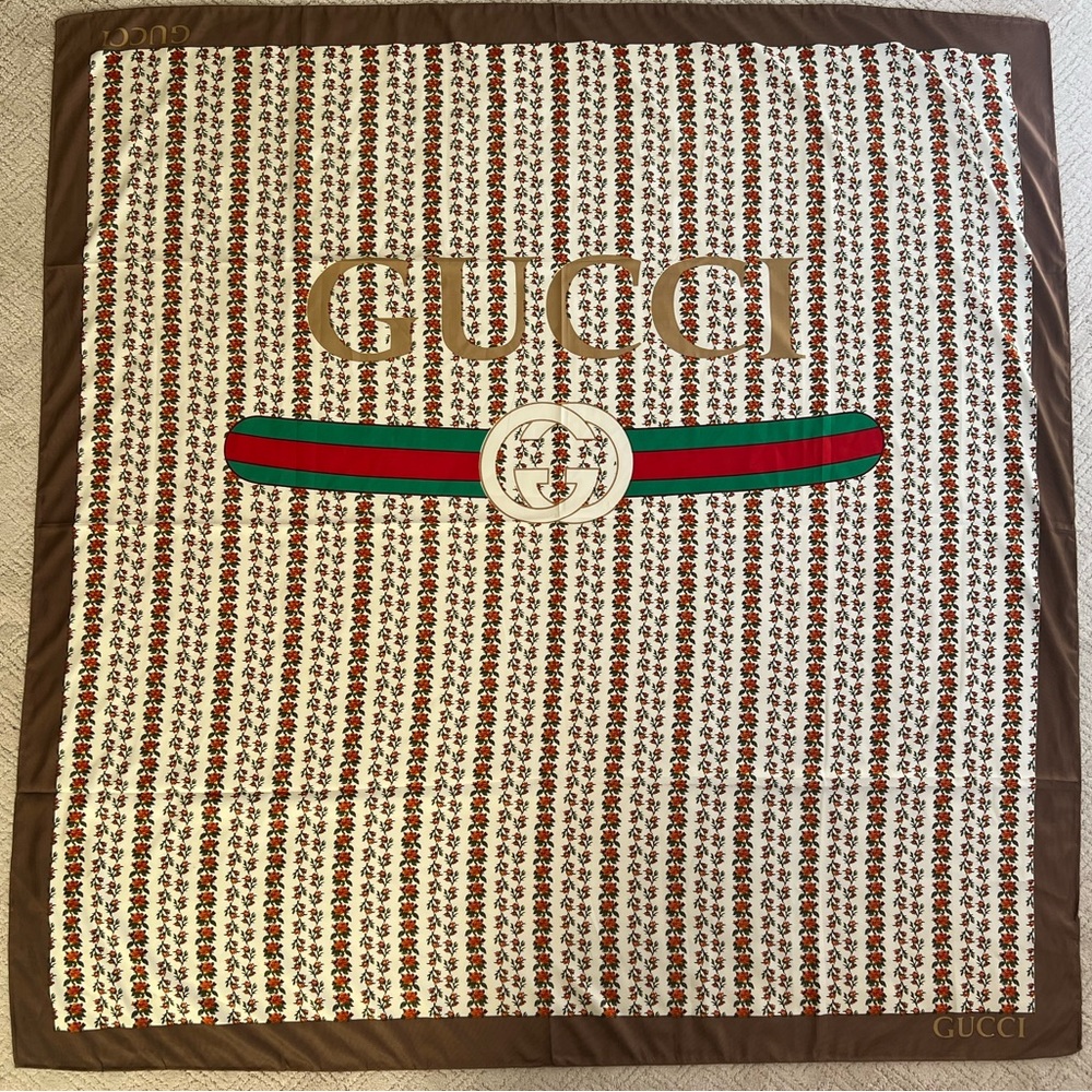 Gucci Brown and Red Logo scarf